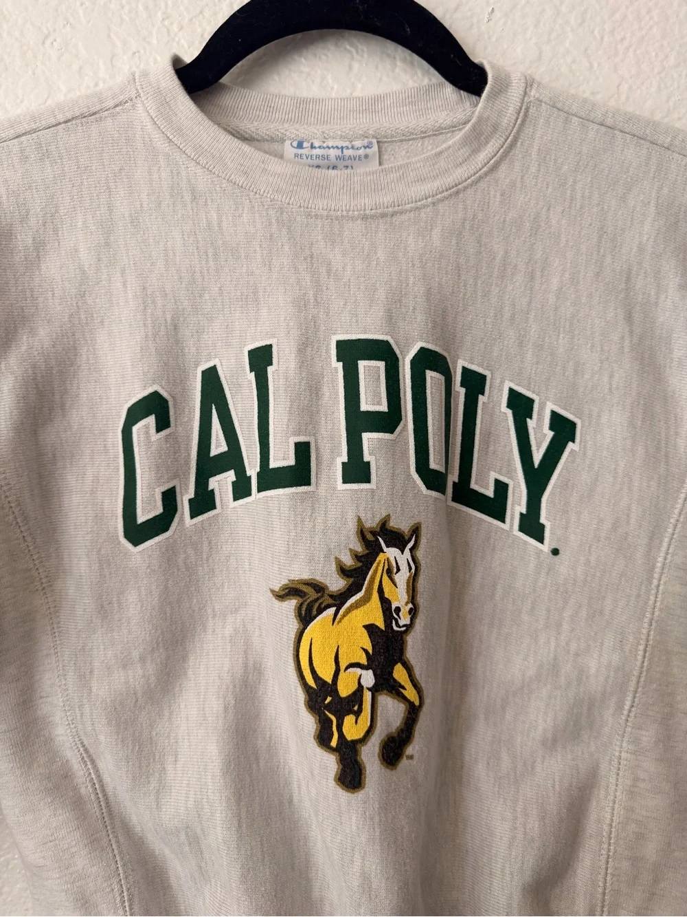 Champion Cal Poly Crewneck Sweatshirt in Heather Gray with Green and Yellow Logo